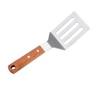 ZUNOXAZ Spatule à Steak en Acier Inoxydable Ajourée Manche Ergonomique en Bois Outil Cuisine Pratique pour Griller Cuisson Barbecue Cuisine Quotidienne