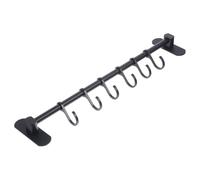 ZUNOXAZ Support Mural Sans Perçage 40 Cm 6 Crochets En Alliage D'aluminium Noir, Barre à Ustensiles Cuisine Multifonction, Organiseur Pratique Cuisine, Salle De Bain Et Balcon
