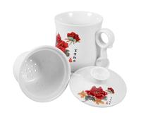 ZUNOXAZ Tasse à Thé en Céramique avec Infuseur et Couvercle Grosse Capacité Design Floral Rouge Mug Multifonction pour Maison et Bureau Mug à Café avec Passoire Intégrée