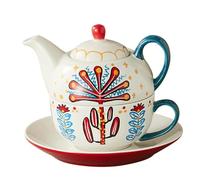 ZUNOXAZ Théière en Céramique Peinte à La Main 1,2 l Bleu, Service à Thé Tasse Assortie, Design Rétro Artisanal, Usage Maison Et Bureau, Coffret Thé 2 Pièces