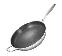 ZUNOXAZ Wok Acier Inoxydable avec Structure Nid Dabeille Antiadhésive Poêle à Robuste Compatible Gaz et Induction Double Poignée Acier pour Cuisine Facile