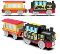 Zuoan Train de locomotive à piles - Jouet de chemin de fer magnétique pour rails en bois - Train motorisé - Compatible avec Thomas, Brio, Chuggington, Melissa et Doug