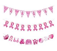 ZUOCFR Kit 3 Banderoles Octobre Rose 5m- Décoration Sensibilisation Cancer du Sein avec Rubans Roses - Guirlande et Accessoires pour Événements Solidaires, Marches et Vitrines