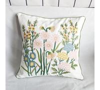 ZUODUTEX Housse de coussin brodée avec motif chrysanthème jaune 45 x 45 cm - Motif fleurs roses - Housse de coussin en toile - Motif marguerites bleues - Protection de coussin (rose)