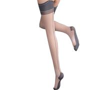 Zuoeay Bas de cuisse transparents pour femme avec coutures au-dessus du genou - Haut contrasté - Talon cubain - Couture arrière - Cadeaux - Couture arrière - Cuisse haute transparente, Gris bord gris
