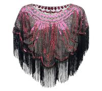Zuoeay Châle classique à paillettes et à franges élégant - Hauts de fête tendance pour femme - Cape à pompons - Accessoire d'événement formel - Enveloppe d'épaule pour femme, Noir/rose/rouge., Taille