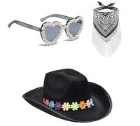 Zuoeay Chapeau de cowgirl à fleurs, bandana, lunettes de soleil, ensemble surprise pour filles, garçons, mariée, carnaval, festival de musique, chapeaux de fête pour enfants