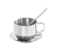 Zuoeay Ensemble de tasses à café isothermes à double paroi avec cuillère et soucoupe pour latte, lait, expresso, tasse à lait, cuillère à lait, tapis