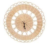 Zuoeay Horloge murale en rotin tissé silencieuse, sans tic-tac, grands chiffres creux, décoration de maison, cuisine, bureau, école, faite à la main