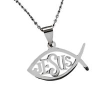 Zuoeay Ichthys Collier en acier inoxydable avec pendentif en forme de poisson 50 cm, taille unique, Comme décrit, Comme décrit.