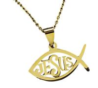 Zuoeay Ichthys Collier en acier inoxydable avec pendentif en forme de poisson 50 cm, taille unique, Comme décrit, Comme décrit.