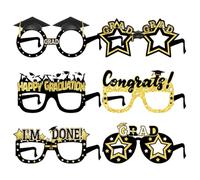 Zuoeay Lot de 6 lunettes de remise de diplôme noires et dorées - Accessoire photo portable pour photomaton et célébrations - Lunettes dorées et noires