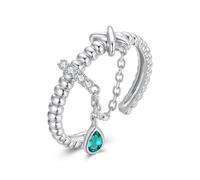 ZUOHUI Bague à Franges Ajustable en Argent Sterling S925 avec Pampilles et Zircon - Anneau texturé Ouvert for Femme, Bijou Tendance à Porter au Quotidien