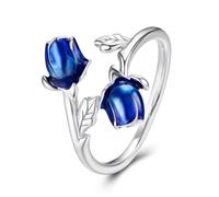 ZUOHUI Bague ajustable en argent sterling 925 avec revêtement époxy rose bleue - Alliance florale for femme | Cadeau romantique for la Saint-Valentin, un anniversaire ou au quotidien