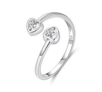 ZUOHUI Bague ajustable en argent sterling S925 avec double cœur ouvert - Bague hypoallergénique en zircone for femme et homme, cadeau de Saint-Valentin, bijoux d'anniversaire et de mariage