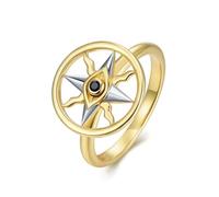 ZUOHUI Bague Ajustable en Argent Sterling S925 plaqué Or avec tête de Mort et œil maléfique Rotatif, Bague à superposer, Cadeau Tendance(8)