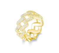 ZUOHUI Bague cubaine en Argent Sterling S925 ornée de Pierres de moissanite, Bijou Unisexe Style Hip-hop pour Hommes et Femmes, Bague empilable idéale au Quotidien(Gold Zircon,7)