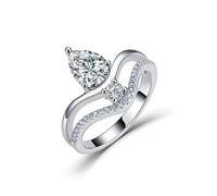 ZUOHUI Bague de fiançailles en Argent S925, Goutte d'eau, Moissanite, Double Couronne, for Femmes, 1,6 ctw, 6x8mm, en Forme de Poire(Silver,6)