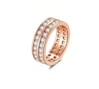 ZUOHUI Bague Double rangée de moissanite for Femme et Homme, Bague empilable en Argent Sterling S925, Cadeau de Mariage, fiançailles ou Anniversaire, Bijou Style Hip-hop(Rose Gold Zircon,6)