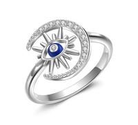 ZUOHUI Bague empilable Ajustable œil maléfique en Argent Sterling S925, émail Bleu et Zircon, Anneau Ouvert, Cadeau for Femme(PJZ0013)