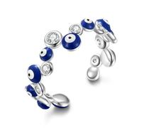 ZUOHUI Bague empilable Ajustable œil maléfique en Argent Sterling S925, émail Bleu et Zircon, Anneau Ouvert, Cadeau for Femme(PJZ0010)