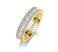 ZUOHUI Bague en Argent Sterling S925 Double Couche en moissanite for Homme et Femme - Bande d'éternité rectangulaire et Ronde empilable 3 carats for Couple, Anniversaire, bohème, Quotidien(Gold,7)