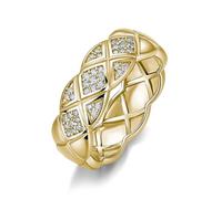 ZUOHUI Bague en moissanite matelassée en Argent Sterling S925 à Large Bande for Femme - Micro-Ensemble 0,22 Carat empilable for Index, Usage Quotidien au Bureau(Gold,7)