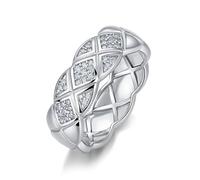 ZUOHUI Bague en moissanite matelassée en Argent Sterling S925 à Large Bande for Femme - Micro-Ensemble 0,22 Carat empilable for Index, Usage Quotidien au Bureau(Silver,5)