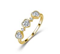 ZUOHUI Bague Moissanite à 3 cœurs en Argent Sterling S925 for Femmes, Bracelet d'amour empilable, Bague de promesse Romantique for Un Usage Quotidien d'anniversaire(Gold,7)