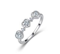 ZUOHUI Bague Moissanite à 3 cœurs en Argent Sterling S925 for Femmes, Bracelet d'amour empilable, Bague de promesse Romantique for Un Usage Quotidien d'anniversaire(Silver,9)