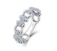 ZUOHUI Bague Moissanite en Argent S925, Conception de Nez de Cochon Creux for Le Travail et la soirée, Pierres 0,2ctw 6A, 8.5mm de Large, Bracelet empilable for Femmes(Silver,8)