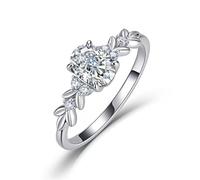 ZUOHUI Bague moissanite Feuille en Argent Sterling S925 for Femme - Solitaire Forme d'œuf avec Bande de Feuille, promesse fiançailles inspirée la Nature Un Usage Quotidien(Silver,8)