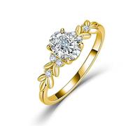 ZUOHUI Bague moissanite Feuille en Argent Sterling S925 for Femme - Solitaire Forme d'œuf avec Bande de Feuille, promesse fiançailles inspirée la Nature Un Usage Quotidien(Gold,5)