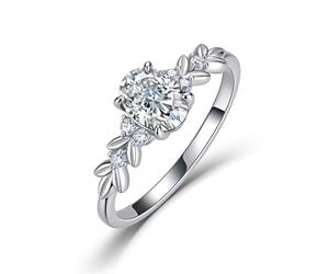 ZUOHUI Bague moissanite Feuille en Argent Sterling S925 for Femme - Solitaire Forme d'œuf avec Bande de Feuille, promesse fiançailles inspirée la Nature Un Usage Quotidien(Silver,9)