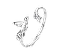 ZUOHUI Bague oiseau ouverte réglable en argent sterling S925 for femme, bijou animal minimaliste à porter au quotidien et à offrir for un anniversaire, alliances et alliances.