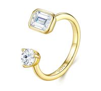 ZUOHUI Bague Ouverte Ajustable en Argent Sterling S925 avec moissanite/Zircon Taille émeraude 5x7mm, for Femmes et Hommes, Alliance asymétrique empilable, Mariage/Anniversaire(Gold Zircon,5)