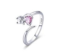 ZUOHUI Bague Ouverte Chat en Argent Sterling S925 avec zircone cubique, Bande empilable réglable for Femmes, Cadeau Quotidien Mignon