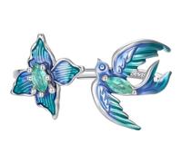 ZUOHUI Bague Ouverte en Argent 925 for Femmes, Anneau Ouvert avec Fleur d'oiseau, Bande en émail réglable