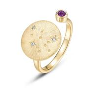 ZUOHUI Bague réglable en Argent Sterling S925 plaqué Or véritable avec Signe du Zodiaque, Bague empilable brossée à la Main for Femme, Bijoux Tendance (12 mm)(Aquarius (Natural Amethyst))