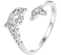 ZUOHUI Bague réglable en Coquille de Dauphin de conque de Tortue de mer for Femmes, Conception Creuse d'océan d'été, Bande empilable plaquée Or Blanc en cuivre, Style Doux