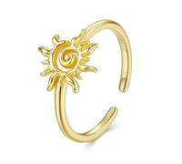 ZUOHUI Bague soleil ajustable for femme, argent sterling S925 plaqué or 14 carats, for un usage quotidien, un mariage ou comme cadeau.