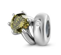 ZUOHUI Bague solitaire ronde en argent sterling S925 for femme, avec pierre de naissance, breloques for bracelets et colliers Pandora, Biagi ou Chamilia(August: tea)