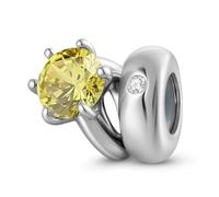 ZUOHUI Bague solitaire ronde en argent sterling S925 for femme, avec pierre de naissance, breloques for bracelets et colliers Pandora, Biagi ou Chamilia(November: yellow)