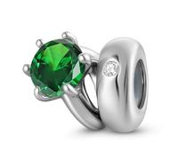 ZUOHUI Bague solitaire ronde en argent sterling S925 for femme, avec pierre de naissance, breloques for bracelets et colliers Pandora, Biagi ou Chamilia(May: green)