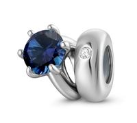 ZUOHUI Bague solitaire ronde en argent sterling S925 for femme, avec pierre de naissance, breloques for bracelets et colliers Pandora, Biagi ou Chamilia(September: deep blue)