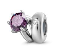 ZUOHUI Bague solitaire ronde en argent sterling S925 for femme, avec pierre de naissance, breloques for bracelets et colliers Pandora, Biagi ou Chamilia(February: deep purple)