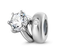 ZUOHUI Bague solitaire ronde en argent sterling S925 for femme, avec pierre de naissance, breloques for bracelets et colliers Pandora, Biagi ou Chamilia(April: white)