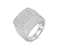 ZUOHUI Bague Unisexe empilable en Argent Sterling, Forme carrée géométrique, Style Hip-hop, moissanite, avec Halo Complet, Couleur DE. Bijou Cadeau.(Silver Zircon,8)