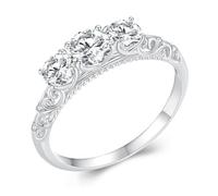 ZUOHUI Bague vintage en argent sterling S925 avec moissanite et gravure florale - Alliance empilable for femme | Cadeau de mariage, de fiançailles ou d'anniversaire (tailles 5-10 US)(8)