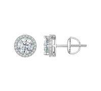 ZUOHUI Boucles d'oreilles à tige en argent sterling S925 avec moissanite 1 ct et 0,5 ct for femme, boucles d'oreilles rondes à quatre griffes en oxyde de zirconium cubique, design géométrique classiqu